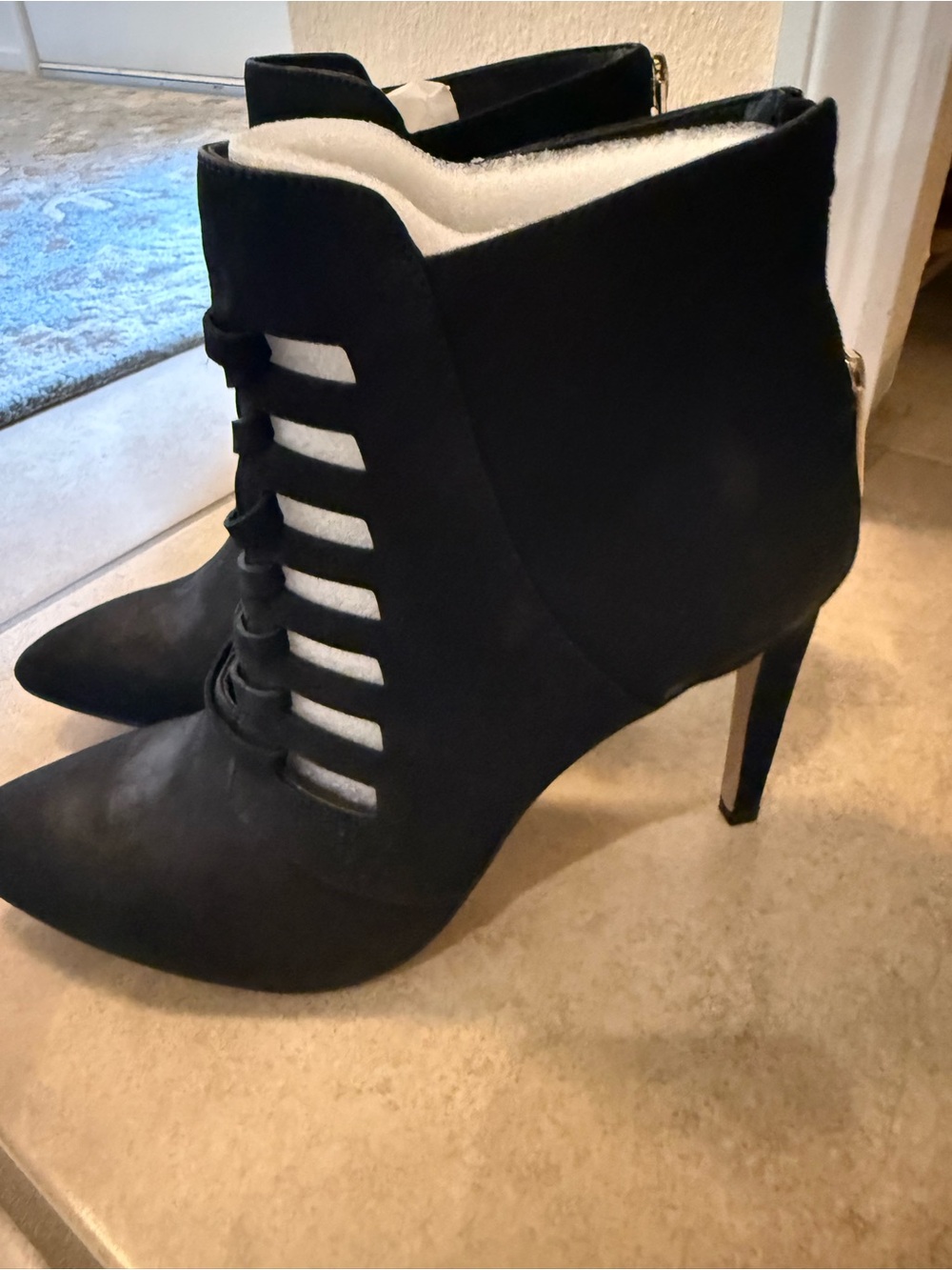 BCBGMaxAzria Black Cutout Pointed-Toe Stiletto Ankle Boots